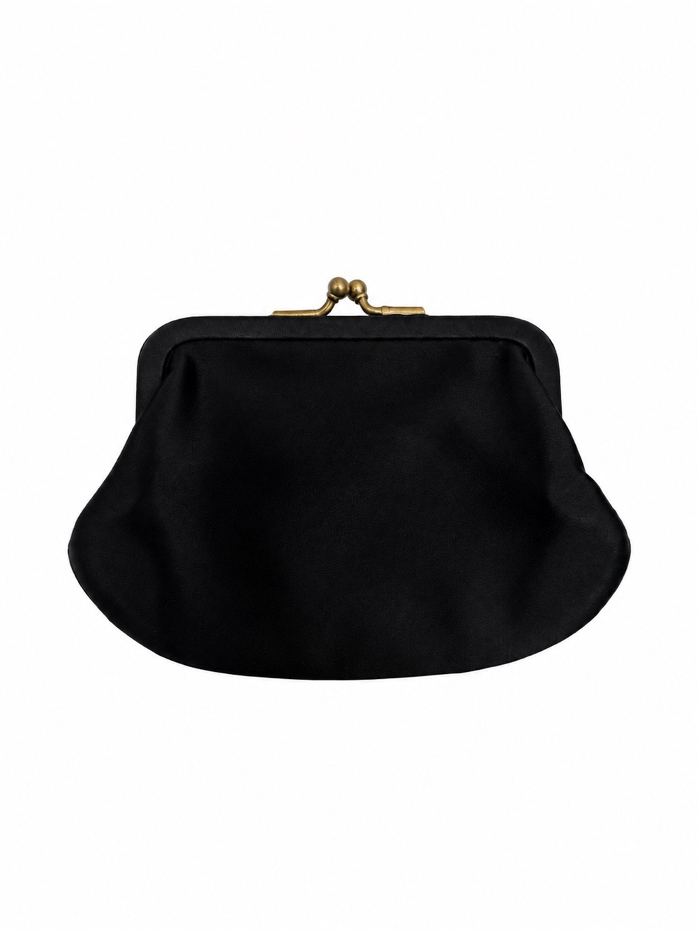 Vintage Mini Black Satin Coin Pouch Kiss Lock Gold Tone Small